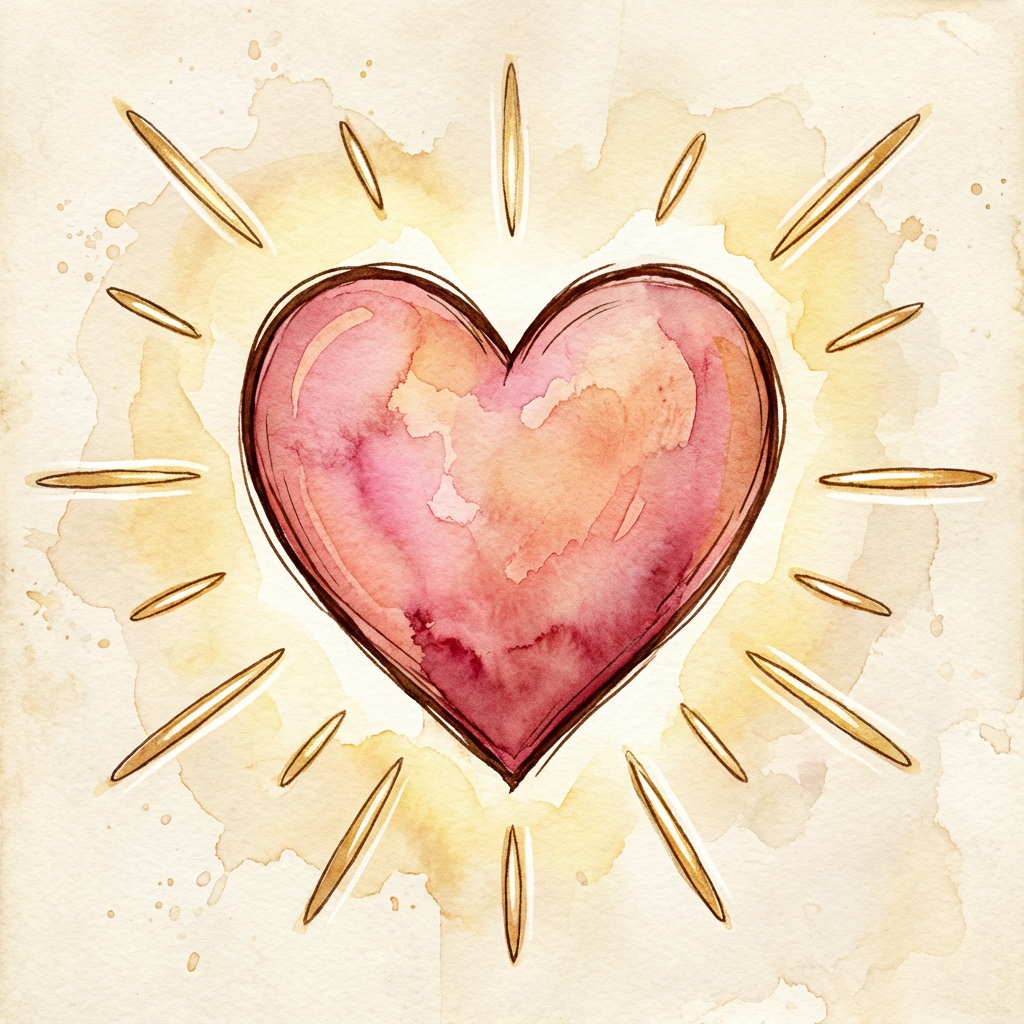 AI image generated of A simple, hand-drawn heart with radiating lines like sun rays.