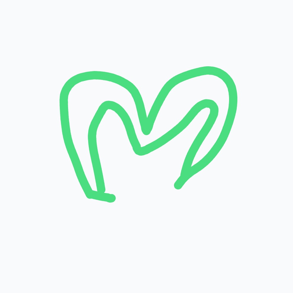 A single bright-green curved line outlines an abstract heart shape with two rounded lobes.